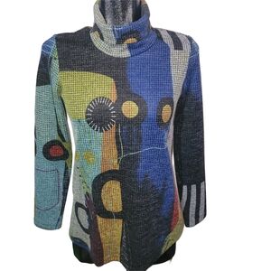 Pure Essence Multicolor Abstract Patterned Turtleneck Top Size XS